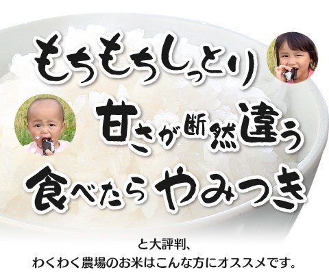 ようこそ、わくわく農場（新潟県五泉市）のホームページへ。「もちもちしっとり」「甘さが断然違う」「食べたらやみつき」と大評判、当農場のコシヒカリはこんな方にオススメです。